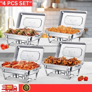 4-Pack 8Qt Stainless Steel Chafing Dishes – Buffet Food Warmers with Lids & Tray - Picture 1 of 7