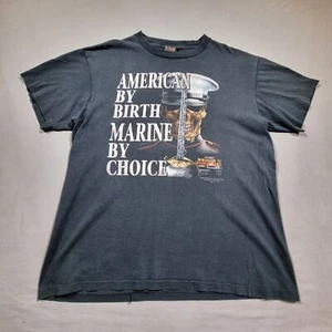 Vintage 1992 American By Birth Marine By Choice T-Shirt Large Black 3D Emblem - Bild 1 von 12