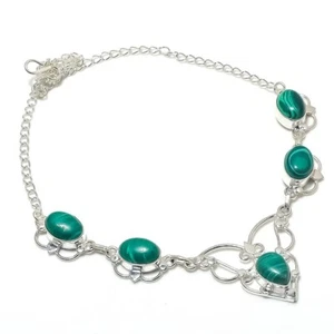 Green Malachite Gemstone Handmade 925 Sterling silver Jewelry Necklace Size 18" - Picture 1 of 1