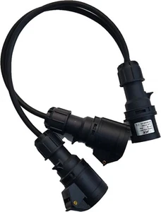 Black 16A Plug to 2 x 16A Sockets. 1.5mm 3 Core Power Splitter Stage Lighting - Picture 1 of 3