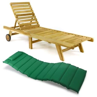 DIVERO Sonnenliege Gartenliege klappbar Teak-Holz natur Auflage grün - Bild 1 von 4