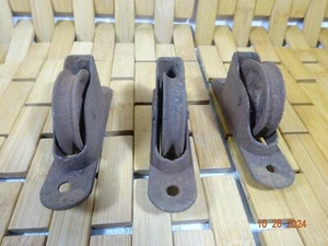Antique Lot Of 3 Ceiling Wall Mount Pulley Wheel Cast Iron 4.5” X 1” - Picture 1 of 5