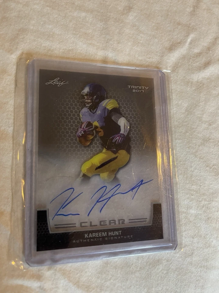 Leaf Trinity Clear Kareem Hunt 2017 novato automático acetato RC Chiefs en tarjeta Foto 1 de 2