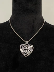 Brighton Heart Filigree Contempo Large Necklace Silver Tone 16 to 18” JB8 - Picture 1 of 18