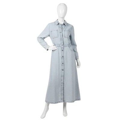 ZARA Denim Maxi Dress Long Sleeve Acid Wash Organic Cotton Shirtdress Size M - Image 1 of 4