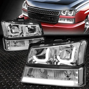 [3D LED J-HALO DRL]FOR 03-07 CHEVY SILVERADO HEADLIGHT BUMPER LAMPS CHROME/CLEAR - Picture 1 of 12