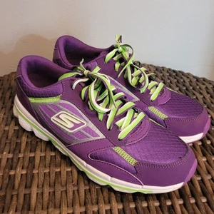 SKECHERS 13550 Womens Go Skechers! Purple Neon Green Sneakers Sz 7.5 M Strike - Picture 1 of 10