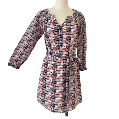 Camisa Shoshanna Seda Mini Vestido Estampado Geométrico Manga Larga Multicolor 2 Foto 1 de 4