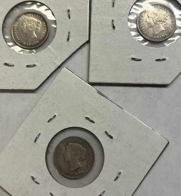 Lot Of Three Canadian Silver Five Cents - 1881H, 1891, 1897 - VF To EF - Image 1 of 2
