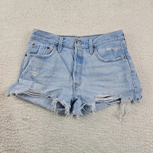 Levi's 501 Jean Shorts Women's 29 Light Wash Stone Thrashed High Rise 2" Inseam - Picture 1 of 15