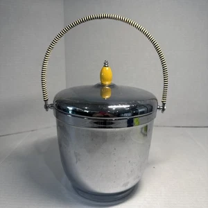 Rare Pyrex Krome Kraft Farber Bros MCM Chrome Glass Ice Bucket Silver - Picture 1 of 4