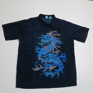 Physical Science Button Up Shirt Mens L Blue Asian Dragon Short Sleeve - Picture 1 of 9