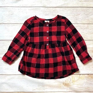 Jumping Beans Girls 4T Metallic Red & Black Buffalo Check Flannel Shirt Blouse - Picture 1 of 4