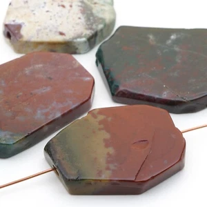 4 flat Indian agate slice beads freeform multicolor red stone avg 41mm - Picture 1 of 5