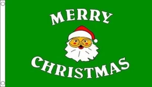 GREEN MERRY CHRISTMAS FLAG 5' x 3' Happy Santa Face Father Xmas New Year Party - Picture 1 of 1