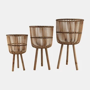 Bamboo Planter Set 3 Bamboo Rattan Planter 19", 22", 26" - Picture 1 of 5
