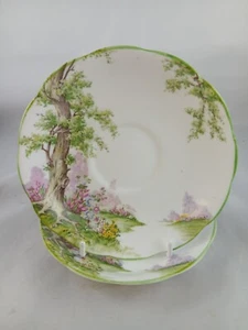 Royal Albert Greenwood Tree Saucers x 2 Art Deco Crown China 1st Quality British - Picture 1 of 9
