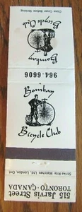 INDIAN RESTAURANT MATCHBOOK MATCHCOVER: BOMBAY BICYCLE CLUB (TORONTO ONTARIO) E8 - Picture 1 of 1