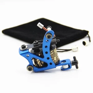 Handmade Blue Steel Frame Tattoo Machine 10 Wrap Coils For Liner Shader - Picture 1 of 5