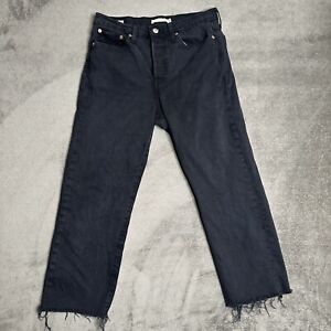 Levis Jeans Womens 29 Black Wedgie Straight Button Fly High Rise Dark Wash Crop