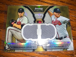 2011 Bowman Sterling Gold Ref Dual Relic Atlanta Braves 32/50 Beachy Hanson - Picture 1 of 2