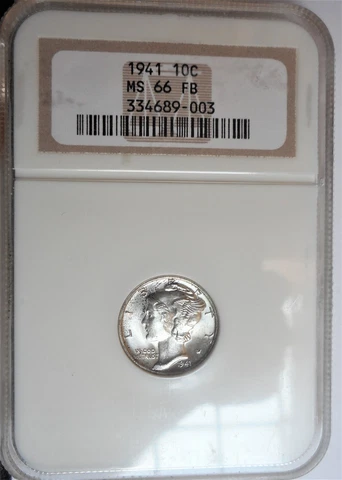 1941 . Mercury Dime . NGC MS66 FB . Superb/Gem BU . Full Bands Cover