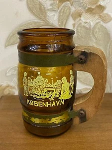 Antique Vintage Mag KQBENHAVN Glass Beer Hand Wooden Stout made Taywan 3"x 1.5" - Picture 1 of 11