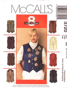 McCall's 3720 ~ Misses'/Miss Petite Lined Vests Have Back Belt/Buckle - Picture 1 of 6