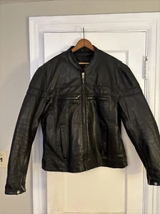 mens used black Heavy leather jacket large - Picture 1 of 8