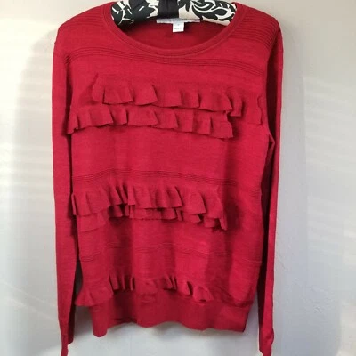 Diane von Furstenberg Women’s Small Ruby Red Bennie Ruffle Sweater Top Pullover - Image 1 of 4
