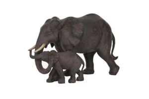 14" Elephant Sculpture Mom and Baby Polystone Brown African Elephant - Picture 1 of 5