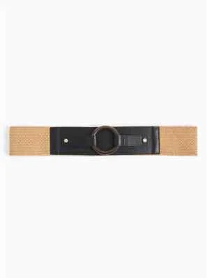 Torrid Faux Leather Tan Straw Stretch Belt Snap Button Black M/L Size 00 #31481 - Image 1 of 3