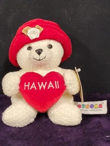 AURORA Knit Plush Sweet Heart Bear w/Hawaii embroidered Red Heart (5” tall) - Picture 1 of 7