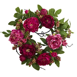 Nearly Natural 20'' Peony & Berry Wreath Realistic Home Office Decoration - Picture 1 of 1