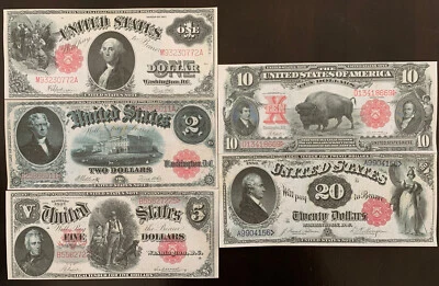 Reproduction United States Notes $1 $2 $5 $10 $20 1880-1917 Copies See Below - Image 1 of 4