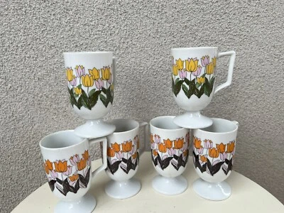 Juego de tazas MCM de colección 6 pedestales porcelana impresión de tulipán tiene capacidad para 8 oz Foto 1 de 4