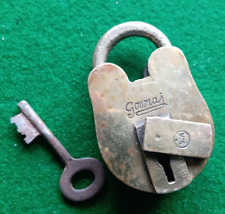 Antique India Indian GOURAJ Solid Brass Body & Shackle Padlock + Key & WORKING
