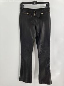 Gucci Womens Black Italy Lined Flat Front Pockets Bootcut Leg Leather Pants COA