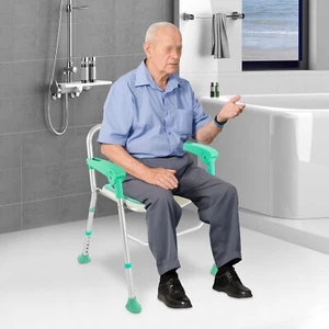 Adjustable Bath Chair Foldable Shower Stool Spa Seat W/ Non-Slip Armrest&Back - Bild 1 von 16