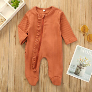 Newborn Infant Baby Boys Girls Solid Ruffle Knit Romper Jumpsuit Outfits Clothes