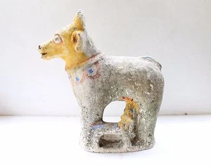 ANTIQUE RARE TERRACOTTA CLAY RELIGIOUS ANIMAL COW FIGURE TOY POTTERY NH3677 - Picture 1 of 11