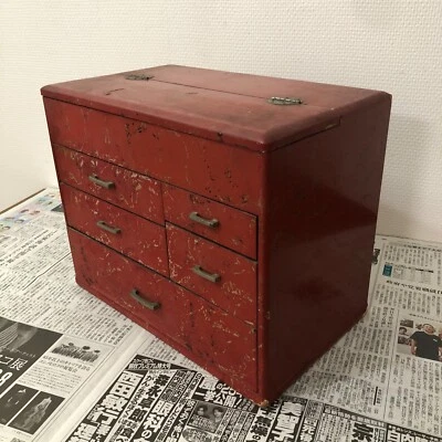 Japanese Vintage Showa Retro Wooden Haribako Sewing box Chest 13.0×10.2×7.9in FS - Image 1 of 4