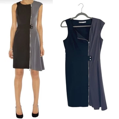 Karen Millen Colorblock Zipper Sheath Dress Purple Grey Cap Sleeve Business 8 M - Image 1 of 4