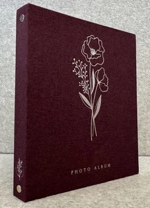 Burgunder Leinen Fotoalbum Floral Silberfolie Postgebunden Klarsichthüllen Sammelalbum - Bild 1 von 4