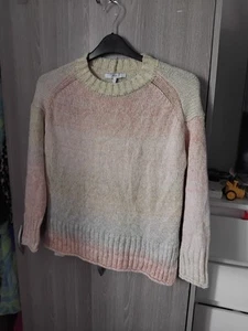 Ladies Chunky Knit Pastel Rainbow Ombre Jumper Size 12 Crew Neck Yellow Pink - Picture 1 of 7