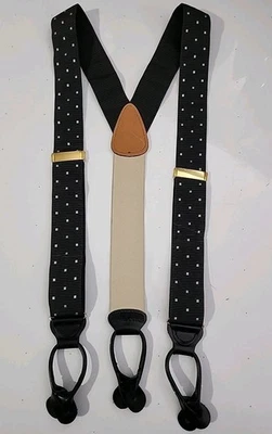 Jos. novo sem etiquetas A. Suspensórios ajustáveis de seda com bolinhas pretas feitos na Inglaterra.  - Imagem 1 de 4