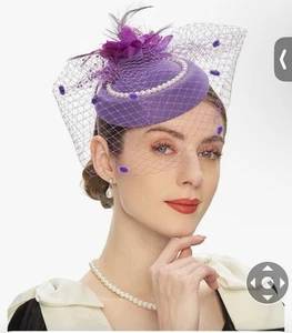 Cizoe Pillbox Hat - Purple - Picture 1 of 2