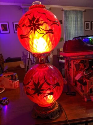 Lámpara de mesa vintage con base de metal de vidrio arándano 24" doble 2 bombillas ¿Lo que el viento se llevó?  Foto 1 de 4