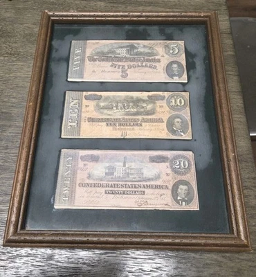 Dólares antiguos de América de los Estados Confederados de 1864 $20 $10 $5 Foto 1 de 4