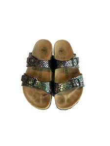 Sandalias Birkenstock Sydney de cuero azul serpiente brillante para mujer talla 7 hechas en Alemania - Imagen 1 de 12